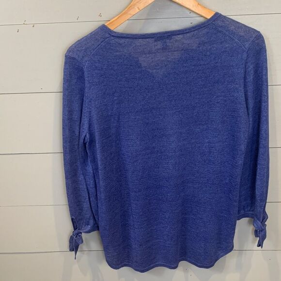 Talbots 100% linen blue V-neck lightweight knit sweater size petite - Picture 8 of 8